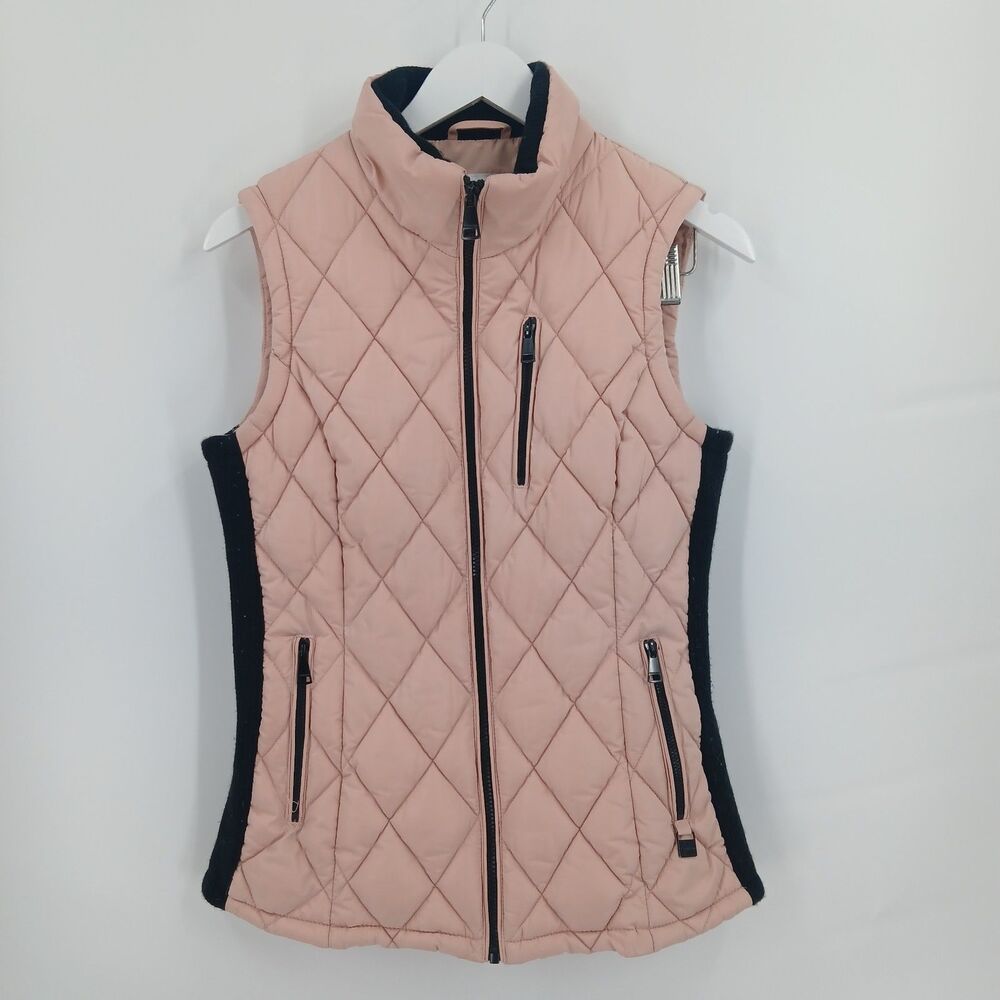 Calvin Klein Womens Pink Quilted Zip Front Sleeveless Vest Jacket size small